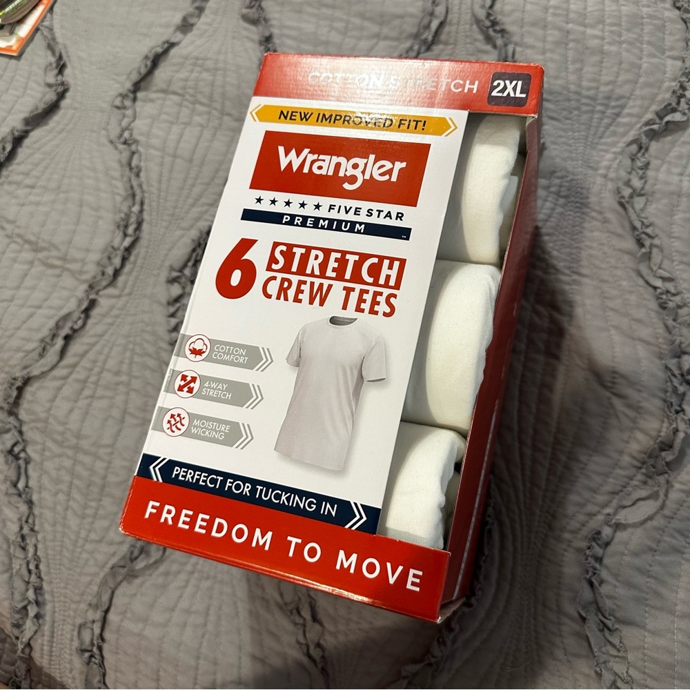 Wrangler Five Star Premium 6-Pack Crew Neck Tees Men’s 2XL White NWT